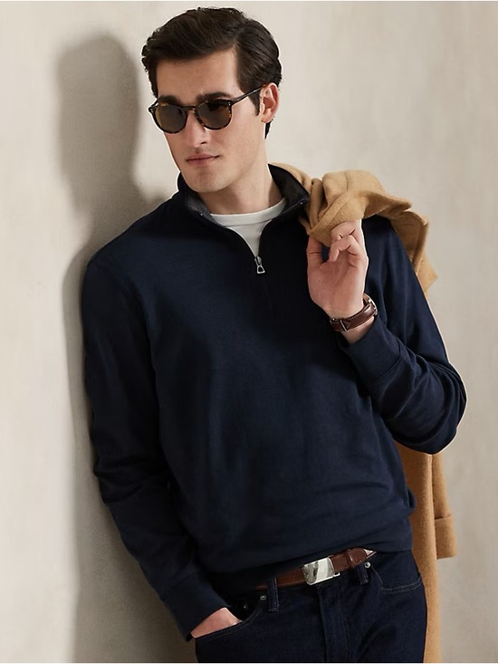 Polo Ralph Lauren Other - SOLD Polo Ralph Lauren Luxury Jersey Quarter-Zip Pullover Size Large Navy Blue